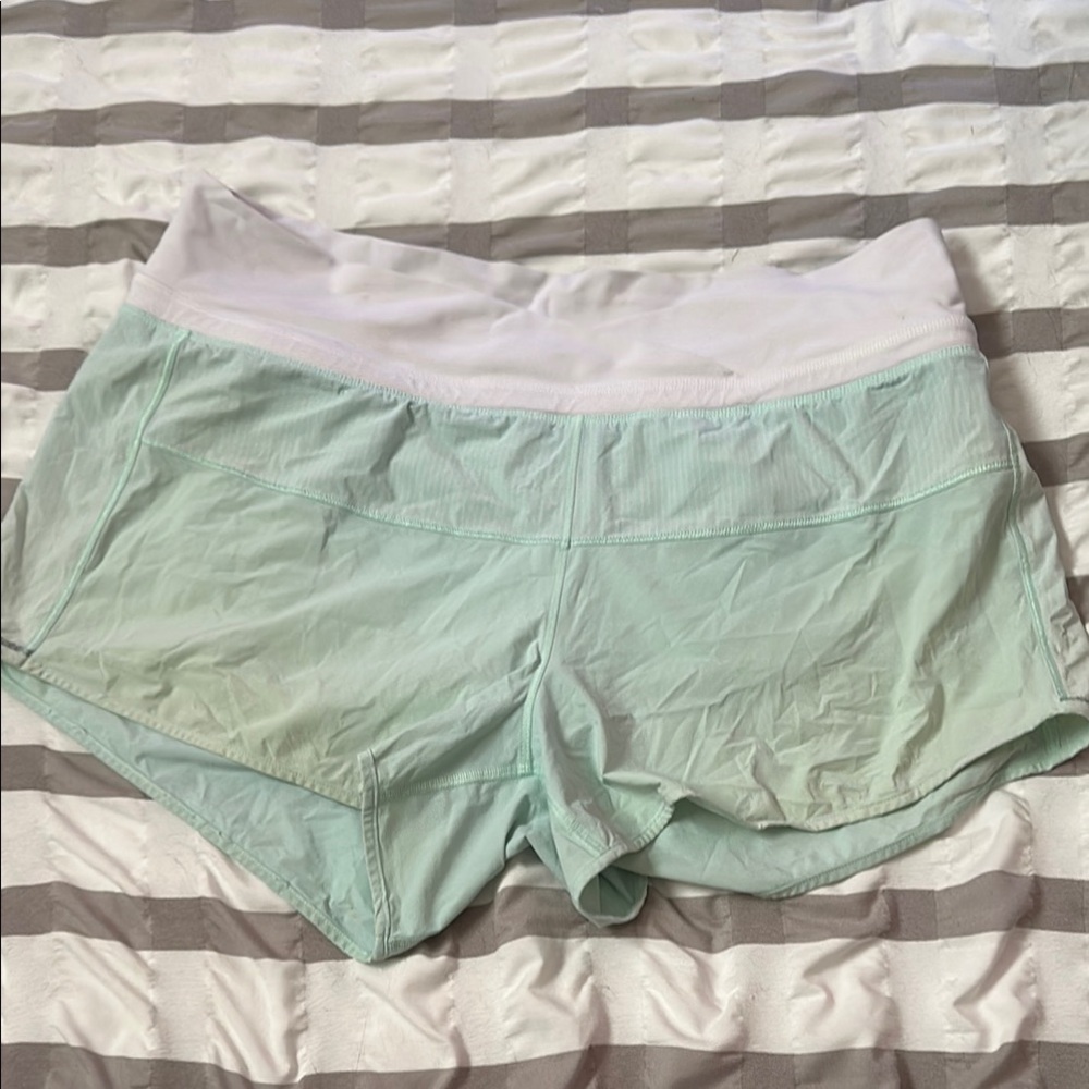 lululemon athletica Mint Green and White Women Shorts
